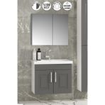 ÖZCEDEN Salkım 65 cm Beyaz-Füme Balon MDF Seramik Lavabolu Asma Banyo Dolabı Takımı