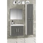 Özceden Salkım 65+35 cm Beyaz-Füme Balon Mdf Seramik Lavabolu Asma Banyo Dolabı Takımı - Beyaz - Füme
