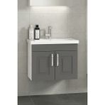 Özceden Salkım 80 cm Beyaz-Füme Balon Mdf Seramik Lavabolu Asma Banyo Dolabı Takımı - Beyaz - Füme