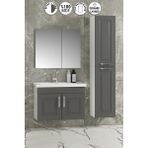 Özceden Salkım 80+35 cm Beyaz-Füme Balon Mdf Seramik Lavabolu Asma Banyo Dolabı Takımı - Beyaz - Füme
