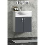 Özceden Yıldız 50 cm Antrasit Gri Mdf Seramik Lavabolu Asma Alt Banyo Dolabı - Beyaz - Antrasit - Gri