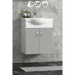 Özceden Yıldız 50 cm Sis Gri Mdf Seramik Lavabolu Asma Alt Banyo Dolabı - Beyaz - Sis Gri