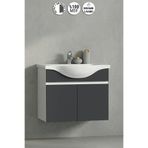 ÖZCEDEN Yıldız 55 cm Beyaz- Antrasit Gri Mat MDF Seramik Lavabolu Asma Banyo Alt Dolabı