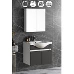 Özceden Yıldız 55 cm Beyaz-Antrasit Gri Mat Mdf Seramik Lavabolu Asma Banyo Dolabı Takımı