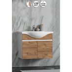 ÖZCEDEN Yıldız 55 cm Beyaz-Atlantik Çam MDF Seramik Lavabolu Asma Banyo Alt Dolabı