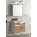 Özceden Yıldız 55 cm Beyaz-Atlantik Çam MDF Seramik Lavabolu Asma Banyo Dolabı Takımı