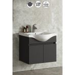 Özceden Yıldız 65CM Komple Antrasit Gri Mat Renkli Mdf Alt Dolap ve Lavabo Taşı