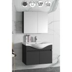 Özceden Yıldız 80 cm Antrasit Gri Mat MDF Seramik Lavabolu Asma Banyo Dolabı Takımı