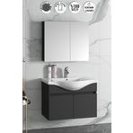 Özceden Yıldız 80 cm Antrasit Gri Mat MDF Seramik Lavabolu Asma Banyo Dolabı Takımı