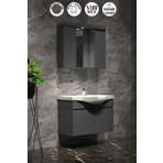 Özceden Yıldız 80 cm Antrasit Gri Mat MDF Seramik Lavabolu Asma Banyo Dolabı Takımı