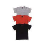 özdemirli bebe Basic Düz Bisiklet Yaka Kısa Kollu Likralı Badi Sweat T-shirt (3 Lü Paket Gri-kırmızı-siyah)