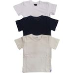Özdemirli Bebe Basic Düz Bisiklet Yaka Kısa Kollu Likralı Badi Sweat T-Shirt (3 Lü Paket Krem-Lacivert-Beyaz) - 4 Yaş - Beyaz - Krem - Lacivert