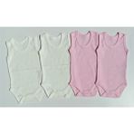 Özdemirli Bebe Jakarlı Klimalı Askılı Çıtçıtlı Badi 4 Lü Paket - 1 - 2 Yaş - Krem - Pembe