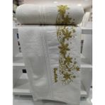 Özdilek ( 2 Adet ) Sarı Simli Nakışlı El Yüz Havlusu 50 x 90 cm Beyaz - 50 x 90 cm