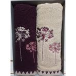 Özdilek Erba Seca 2'li Nakışlı El ve Yüz Havlusu 50X90 cm Bej- Mürdüm - 50 x 90 cm