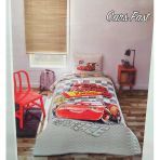 Özdilek Lisanslı Kapitoneli %100 Pamuk Tek Kişilik Çocuk Yatak Örtüsü (160X230)-Mcqueen Cars Fast Gri