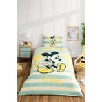 Özdilek Lisanslı Lastikli Çarşaflı Tek Kişilik Çocuk Nevresim Takımı-Mickey Mouse Hawaii Mint (Mint Yeşili)
