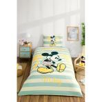 Özdilek Lisanslı Lastikli Çarşaflı Tek Kişilik Çocuk Nevresim Takımı-Mickey Mouse Hawaii Mint