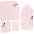 Özdilek Minnie Mouse Nakışlı Bambu Lisanslı Pembe Bebek Bornoz Seti