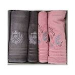 Özdilek Soft Leaf Pembe Antrasit 4 Parça Best Hamam Seti Banyo Havlu Takımı