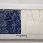 Özdilek Tile Diamond Krem Lacivert Aile Bornoz Seti