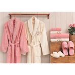 Özdilek Wedding Krem Pudra Aile Bornoz Seti Özdilek Bornoz Takımı - M - L - Krem - Pudra