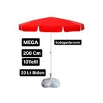 Özdoğanlar Kırmızı Polyester Bahçe Şemsiyesi 200 cm, 10 Telli + 20 Lt Bidon