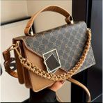 Özel Aksesuarlar Şık Geometrik Baskılı Dekerotif Zincir Askılı Suni Deri Moda El & Omuz Çantası - Kamel Kroko