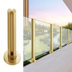 Özel Cam Panelli Altın Metal Cam Korkuluk Çit Direği Kelepçe Balkon Güverte Merdivenleri Platform Sundurma için Yuvarlak Boru Korkuluk (Renk: Altın Boyut: 90 cm)