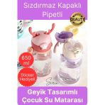 Özel Geyikli Tasarım Pipetli Sızdırmaz Kapaklı Gıdaya Uygun Çocuk Su Matarası Askılı Suluk 650 ml