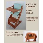 Özel Isimli Montessori Ahşap Bebek Mama Sandalyesi & Hediye - Koyu Ahşap
