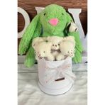 Özel Kutuda, Yeşil Jellycat Tavşan, 5 Beyaz Ayıcık – Pamuk Çiçeği Dokunuşlu, Özel Ayıcık Buketi - 50 cm - Sarı