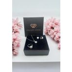 (ÖZEL KUTULU) 925 Ayar Gümüş Kare Beyaz Taşlı 3 Lü Set Kolye Küpe Yüzük