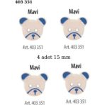 Özel Lastik Ayıcık Şekilli Mavi Renk 4 Adet 15 mm Bebek Düğme, Çocuk Kazak, Yelek, Gömlek Düğmesi 403 351