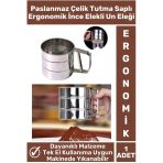 Özel Paslanmaz Çelik Tek Ele Uygun Tutma Kolu Pasta Hamur Baharat İnce Elekli Büyük Hazneli Un Eleği