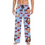 Özel pijama pantolon çift kişiselleştirilmiş pijama altları erkekler için yüz Pet fotoğraf komik sevgililer günü Pj pantolon elastik bel ekose pijama pantolon kadın ve erkek, A01 Mavi, L