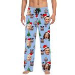 Özel pijama pantolon çift kişiselleştirilmiş pijama altları erkekler için yüz Pet fotoğraf komik sevgililer günü Pj pantolon elastik bel ekose pijama pantolon kadın ve erkek, A03 Mavi, 3XL