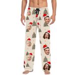 Özel pijama pantolon çift kişiselleştirilmiş pijama altları erkekler için yüz Pet fotoğraf komik sevgililer günü Pj pantolon elastik bel ekose pijama pantolon kadın ve erkek, A04 Bej, XXL