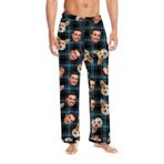 Özel pijama pantolon çift komik kişiselleştirilmiş pijama altları erkekler için yüz Pet fotoğraf sevgililer günü Pj pantolon elastik bel ekose pijama pantolon kadın ve erkek, A01 Lacivert, XL