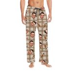 Özel pijama pantolon çift komik kişiselleştirilmiş pijama altları erkekler için yüz Pet fotoğraf sevgililer günü Pj pantolon elastik bel ekose pijama pantolon kadın ve erkek, A02 Haki, 3XL