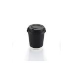 Özel Seri 8 Oz Parlak Siyah Double Wall (Çift Duvarlı) Karton Bardak Kapaklı -10 Adet