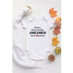 Özel Tasarım Herkes Bıksa Benden Anneannem Bana Doyamaz Bebek Body Beyaz Badi Zıbın, 3 Yaş
