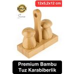 Özel Tasarım Standlı Bambu Tuzluk Karabiberlik 2'li Mantar Set Baharatlık Biberlik Antibakteriyel