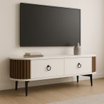 Özel Tasarımlı 2 Çekmeceli Ayaklı Oval Şık Çıtalı Modern Tv Ünitesi - Beyaz