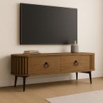 Özel Tasarımlı 2 Çekmeceli Ayaklı Oval Şık Çıtalı Modern Tv Ünitesi - Ceviz