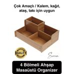 Özel Üretim 4 Bölmeli Masa Üstü Ahşap Kalem Kağıt Ataş Takı Organizeri Düzenleyici Kutu Ofis Masası