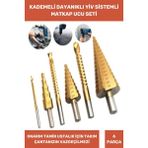 Özel Üretim Çift Yiv Sistemli Kademeli Sac Delme Çatlatmadan Kesim Matkap Ucu 6 Parça Panç Seti - Altın