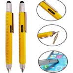 Özel Üretim Çok Fonksiyonlu Tükenmez Teknik Kalem – Cetvelli, Tornavidalı, Su Terazili, Touchpen Dokunmatik Uçlu, Mimar ve Mühendisler Için Pratik Hediyelik Kalem - SARI