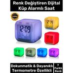 Özel Üretim Dekoratif Termometre Takvimli 7 Renk Değiştiren Dijital Küp Alarmlı Küp Masa Çalar Saat