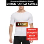 Özel Üretim Jinekomasti Dik Duruş Göbek Elastik Erkek Fanila Korse 2 Adet - 2XL - Beyaz